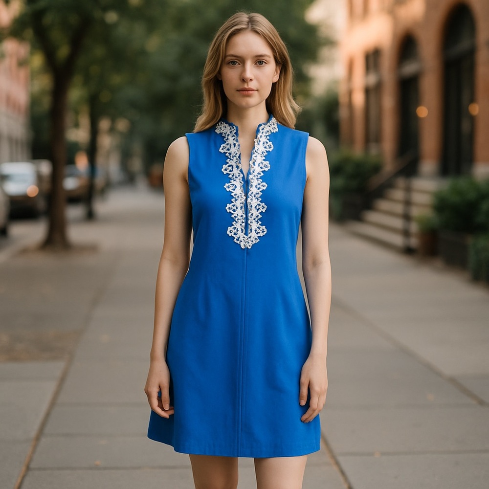 NWOT VINCE CAMUTO EMBROIDERED SHIFT DRESS BLUE